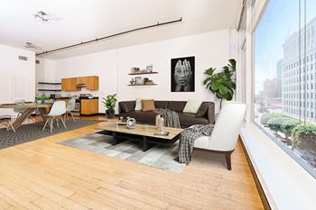 Floor-to-ceiling windows with natural light